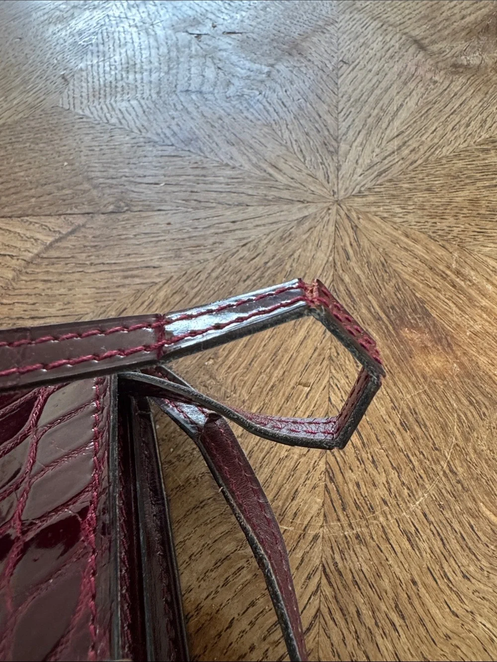 CELINE Vintage Front Lock Shoulder Bag Purse Croc Embossed Bordeaux Leather